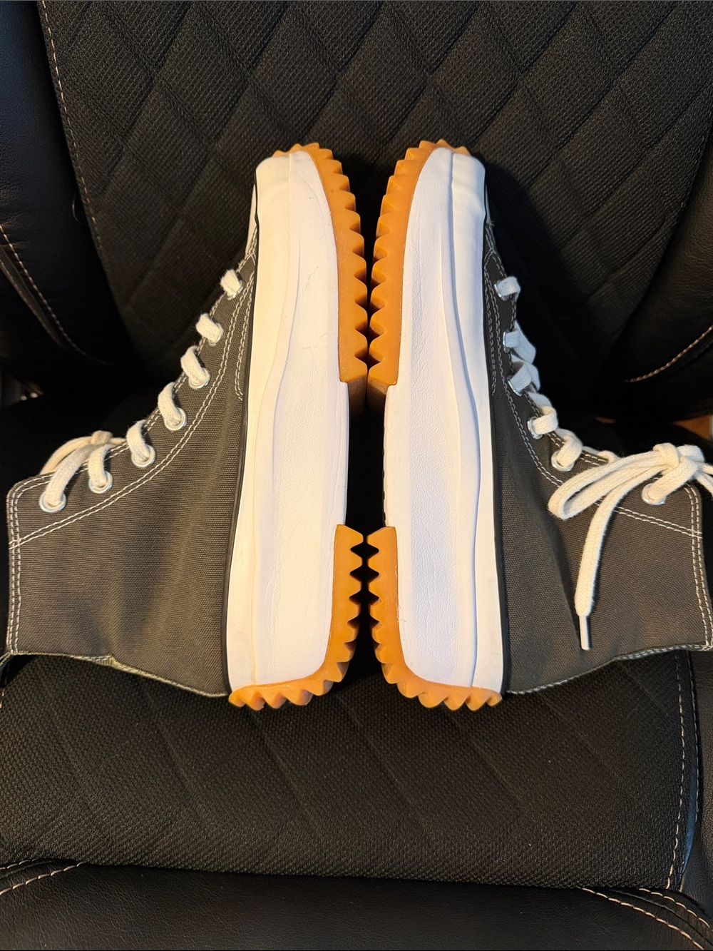 Converse Run Star Hike High Top Platform Sneaker in Olive & White w/ Gum Sole - Picture 3 of 6